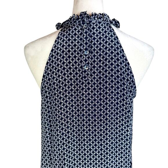 Cynthia Rowley 100% Silk Black & White Geometric Print Halter Sleeveless Blouse - Picture 6 of 10